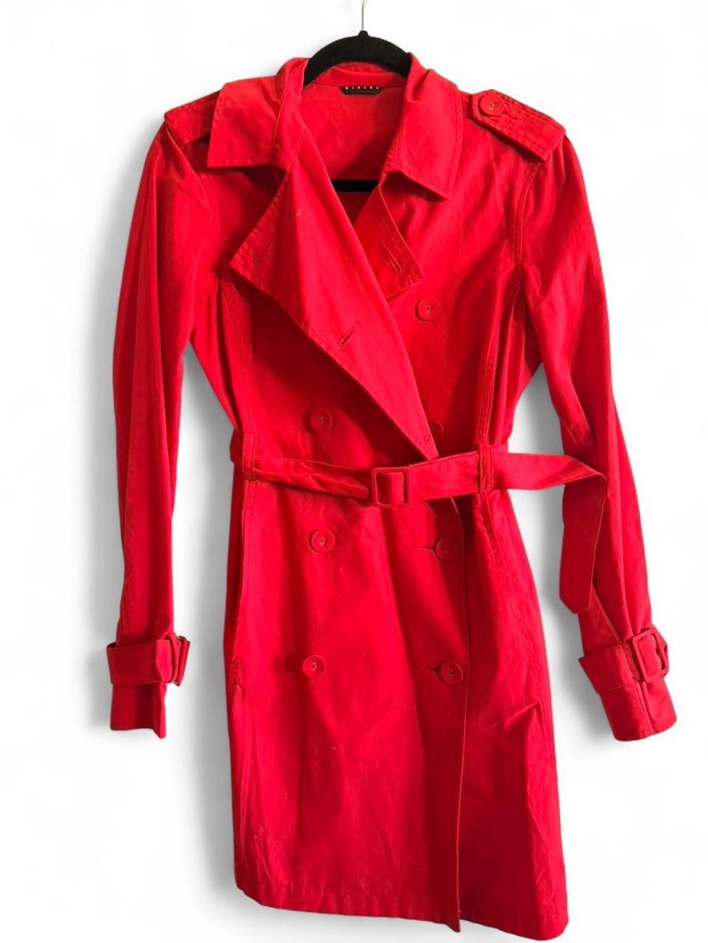 Sisley Red Double-Breasted Trench Coat with Belt